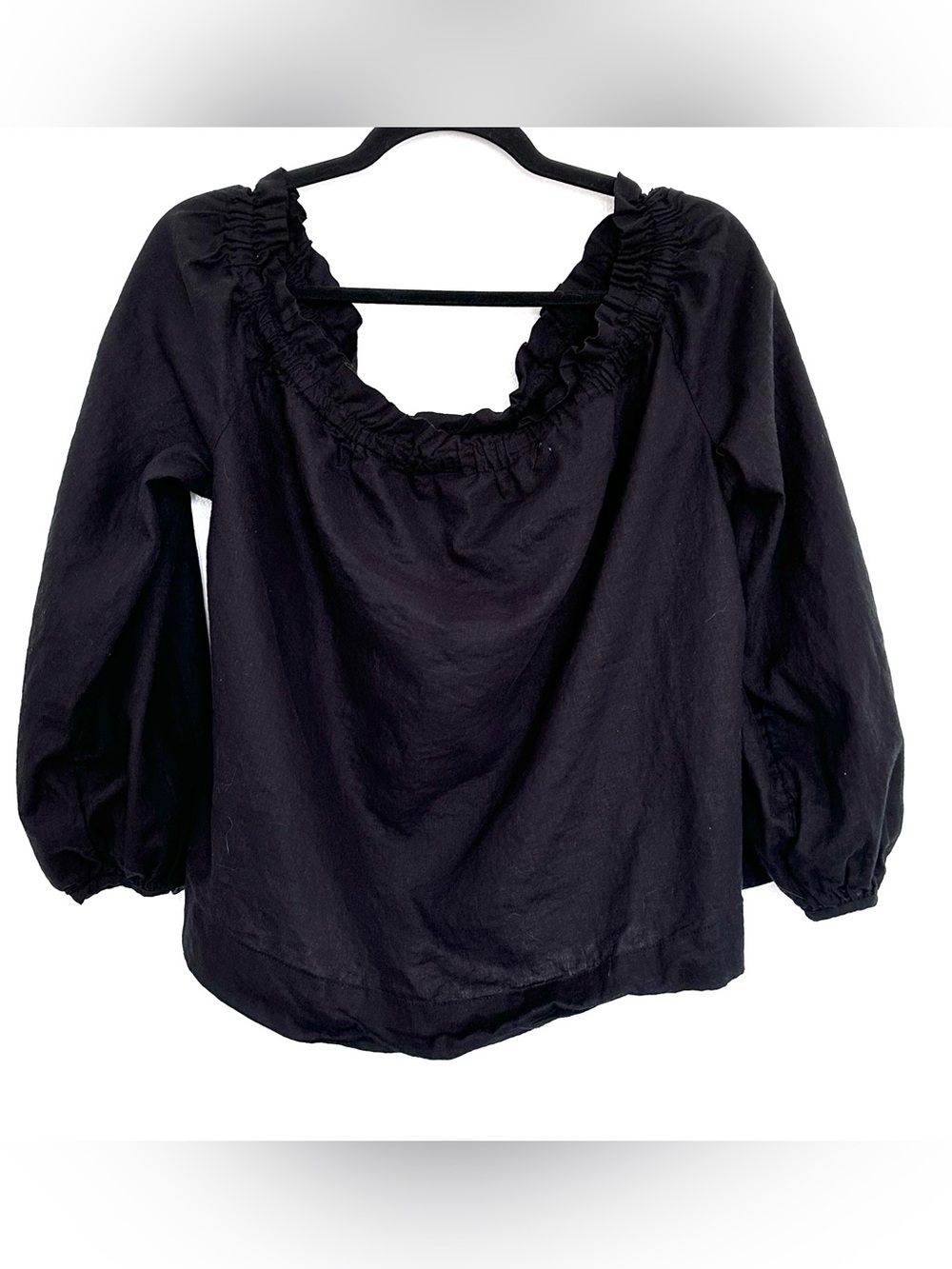 A New Day Shirt Women’s XXL Black Linen Rayon Off The Shoulders Long Sleeve Top